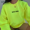 SUCHCUTE Damen Hoodies Neongrün Casual Lose Weight Hoody Top Sudadera Mujer Kpop Oansatz Herbst Weiblich Gothic Sweatshirt 201113