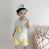 2pcs 복장 0 유아의 아이들을위한 정장 만화 공룡 티셔츠 + 반바지 소년 여름 옷을위한 여름 옷 G1023