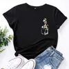 Sommar bomullskvinnor T Shirt 5xl Plus Storlek Panda Pocket Print Kortärmad Grafisk Tee Toppar Casual O-Neck Female Oversized Tshirt 210623