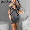 Женщины Холодное плечо Алмазное украшенное платье сексуальное BodyCon Party Club Платья 210702