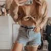 Zhisilao Cintura alta A-Linha Denim Shorts Mulheres com Burro Vintage Buraco Rasgado Sexy Calça Calça Femme Verão Summer Leg 210714