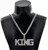 Pingente Colares Homens Hip Hop Cheio Rhinestone Rei Forma Pingentes Bling Gelado Chain Chain Hiphop Colar de Jóias Presente