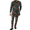 民族服2021アフリカのファッションワックスプリントメンズトップパッチパンツセットDashikiシャツとズボンの男性カジュアルイベントスーツ
