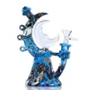 Newest hookahs printing beaker shishas moon Dab rig silicone hose joint Glass body Luminous height 7.6"