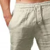 Pantalones casuales de verano pantalones sueltos de algodón de lino para hombres cintura elástica sólida pantalones de chándal rectos pantalones de chándal negros