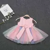 Rainbow Baby Girl Sukienki Letnie Haft Frezowanie Pierwsze Urodziny Princess Party Wedding Sukienka Christening Suknia E703 210610