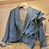 OCEVE Femme Vestes Denim Volants Solide Printemps Automne Court Mujer Chaqueta V Cou Coréen Vintage Outwear Tops 211014