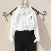 Fashion White Blouse for Big Girls Spring Autumn Cartoon Rabbit Embroidery Tops Cotton Long Sleeve Kids Clothes 8 To 12 210622