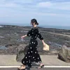 2021 boho novo verão maxi vestido roupas vintage magro francês retro hepburn vento preto bolinhas longas robe estilo coreano moda g1214