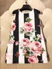 Summer Baby Girls Dress Designer Kids Splicing Stripe Rose Dresses Children Princess Clothing