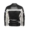 Erkek Moda Deri Ceket Gece Yansıtıcı Şerit Motosiklet Biker Ceket Sıcak Patchwork Kış Coat Fermuar Cebi ile 211009