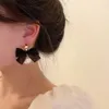 Boucles d'oreilles en tissu contracté en dentelle avec nœud papillon, grande perle, couleur noire douce, mode coréenne, jolies bijoux pour femmes, 2022