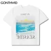 Magliette Harajuku Lost In Seaside Landscape Stampa Casual T-shirt in cotone Camicie Streetwear Hip Hop Manica corta Top larghi 210602