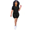 섹시한 피트니스 의류 loungewear 여름 여자 두 조각 복장 짧은 소매 티셔츠 바이커 반바지 조깅 캐주얼 세트 210525