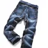 Vinterfärgblock Mäns Jeansbyxor Slim Straight Fashion Brands Rock Elastic Designer Jeans för män 210716
