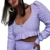 Women's Sweaters 2022 Women Close-fitting Sweater Casual Solid Color V Neck Long Sleeve Exposed Navel Knitting Pullovers For Autumn Purple S