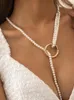 Anhänger Halsketten Vintage Metall Großen Kreis Schlüsselbein Kette Choker Halskette Böhmische Runde Imitation Perle Lange Quaste