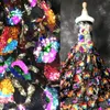 패브릭 라스 큐 1 야드 화려한 컬러 스팽글 클러스터 꽃 빛나는 메쉬 드레스 하이 엔드 사용자 정의 디자이너 X0770