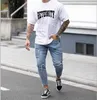 Casual Skinny Jeans Ankle Length Ripped Denim Pant Zipper Fly Men Clothing Cut Bottom Pencil Pant Light Blue Cowboys Streetwear 210622