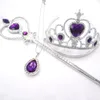 Earrings & Necklace Children Girls Birthday Party Match Up Purple Princess Dress Amulet Pendant Necklaces Tiara Crown Magic Wand 1Set Gift F