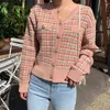 Vintage dzianiny Sweter Damski Sweter Kawaii Tweed sweter Jesień Zima Koreański Sweter Retro Knitwear Ubrania Topy 211103