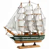 Śródziemnomorska drewniana żaglówka model ozdoby z litej symulacji drewna Craft łódź bar Dekoracja Handmade Home 211105