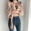 Retro Moda Mulheres Camisa Floral Printing Stand Collar Vintage Loose Alta Qualidade All Match Casual Top Blusas 210525