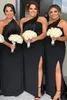 シンプルな黒人の花嫁介添人ドレス1肩のハイサイドスプリットサテン長床の長さのウェディングゲストドレスフォーマルメイドオブオナーガウンヴェスティドス0430