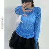Yedinas Style coréen Lettre Imprimer Slim T-shirt à manches longues Femmes Voir à travers Translucide Mesh Top Sexy Streetwear Ulzzang Y2K 210527