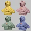 귀여운 귀에 두건이있는 여자 코트 키즈 아기 소녀 재킷 2021 겨울 자켓 소년 자켓 코트 H0909에 대 한 따뜻한 솔리드 컬러 겉옷 면화