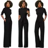 Kadın Tulumları Yük atanlar Zarif Ofis İş Giyim İş Giyim Formal 2021 Kadın Yarım Kollu Cepler Geniş Bacak Pantolon Romp260V