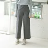Aelegantmis High Waist Woolen Wide Leg Pants Women Loose Straight Ankle Length Casual Solid Trousers Female Korean chic 210607