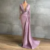 Elegant Purple Satin Mermaid Prom Dresses Lace Applique Deep V Neck Party Gowns Formal Evening Wear Dress Robe De Soirée