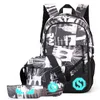 Set Jungen Schultaschen USB Laptop Rucksäcke Wasserdichter Rucksack für Schüler Schultasche Büchertasche Kinder Stift Bleistift Tasche