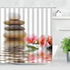 Shower Curtains 3D Stone Zen Garden Curtain Set Pink Lotus Candle SPA Waterproof Polyester Bathroom Decor Accessory Fabric Bath