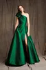 2021 Abiti da sera verdi con strascico staccabile Una spalla Zuhair Murad A Line Prom Dress Abiti di lusso del tappeto rosso delle celebrità dell'Arabia Saudita
