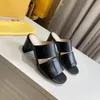Women Embossed Mule Slides Sandals Designer Sandals Double Strap High Heels High Quality Lettering Leather Dress Shoes 5 color NO272