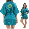 Kimono Robe Faux Silk Women Wedding Preparewear Bride Team Heart Golden Glitter Print Robes Bachelorette Pajamas Free 210924