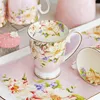 300 ml Bone China Ceramic Coffee Mug Tazas Cafe Floral målning Present Creative Tea Cup Vintage Ceremony Y200107