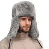 Chapeau de bombardier épais et chaud pour hommes, en vraie fourrure de lapin, trappeur d'oreille, casquette russe d'extérieur, grande taille, chapeaux d'hiver de Ski russe Hat2835