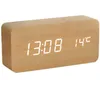 알람 벨 크리에이티브 전자 LED 목재 시계 사운드 제어 선물 선물 중간 직사각형 온도 및 습도 240Z
