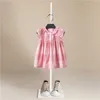 2-6Y Toddler Kids Baby Girl Summer Dress Plaid Manica corta in cotone Lino Party Abiti casual Abiti per bambini coreani Q0716