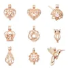 10pcs/pack Pearl Cage Rose Charms Gold Color Locket Perfume Aromatherapy Essential Oil Diffuser Necklace Locket Pendant For DIY Jewelry