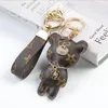 Wholesale Keychain Cute Large Bear Pattern PU Leather Keychains Car Fashion Accessories Ring Lanyard Key Wallet Rope Chain