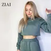 ZIAI 2021 NUOVO Set da due pezzi Tuta casual di alta qualità Tinta unita Confortevole tuta sportiva da donna con cappuccio a maniche lunghe DY15 Y0625