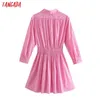Tangada mode femmes rose chemise robe Strethy taille Vintage à manches longues bureau dames Mini robe 3H439 210609