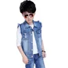 Barnkläder Kids Denim Bomull Vår Höst Vest Boys Waistcoat Barn Casual All-Match Tops Baby Jacka 4-13 210818