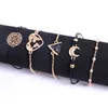 Conjunto de pulseras de loto de plumas negras góticas de 4 Uds. De moda, brazaletes bohemios con abalorio de corazón para mujer, pulseras de cadena de muñeca GC540