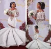 Kryształ Afryki Off Ramię Syrenki Suknie Ślubne Luksusowe Długie Rękawy ASO EBI Nigerii Open Powrót Sheer Koronkowa Suknia Ślubna