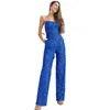 Shiny paljett jumpsuit prom klänningar sexig spetsar upp cocktail party outfit ankel längd empries special tillfälle byxor265m